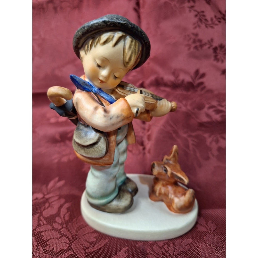 Goebel Hummel Puppy Love Figurine #1 Boy Violin Dog W. Germany Vintage Porcelain